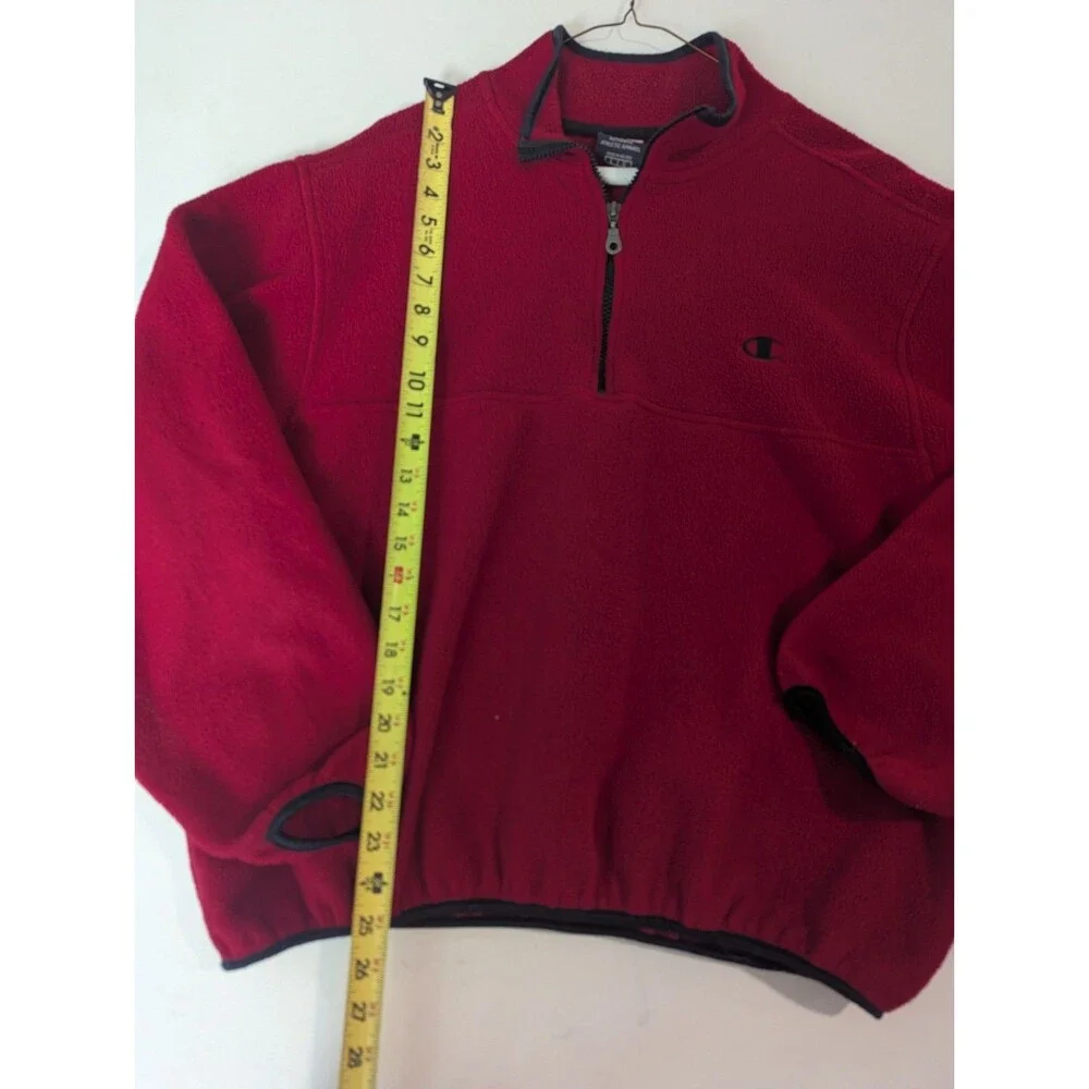 Champion Men's L Red Vintage 1990s Fleece 1/4 Zip Long Sleeve Pullover Y2k Prep
